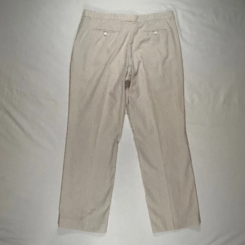 Alan Flusser Seersucker Pants Mens 40x32 Beige Micro Stripe‎ Flat Front Coastal